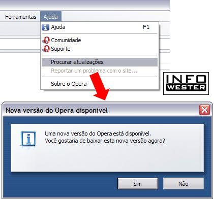 Atualização do navegador de internet Opera