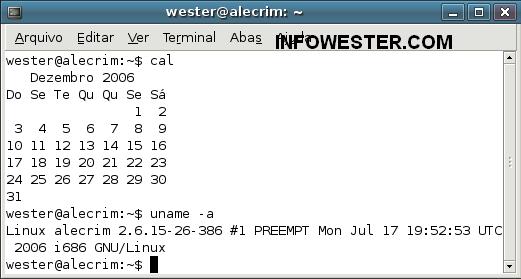Exemplos: comandos cal e uname -a