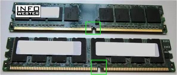 Memória DDR2 acima e módulo DDR abaixo