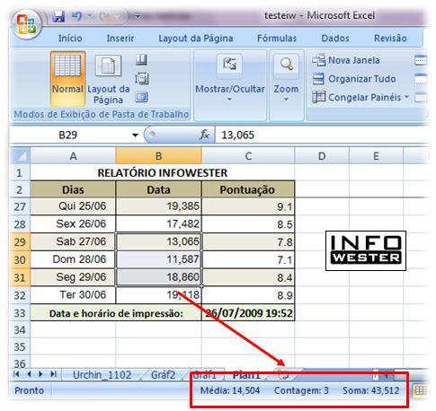 Barra de Status do Excel 2007