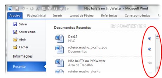 Fixando arquivos na lista Recente do Word 2010