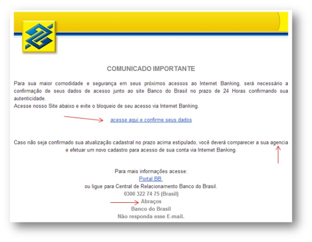 E-mail falso
 em nome do Banco do Brasil