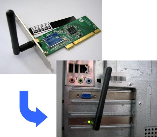 Placa Wi-Fi PCI posteriormente conectada em um PC