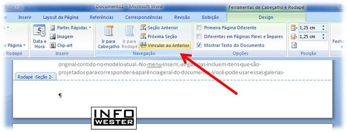 Desvinculando cabeçalhos/rodapés de seções no Word 2007