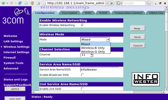 Interface em HTML do roteador Wireless