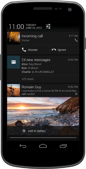 O novo sistema de notificações do Android 4.1 – Imagem por Google 