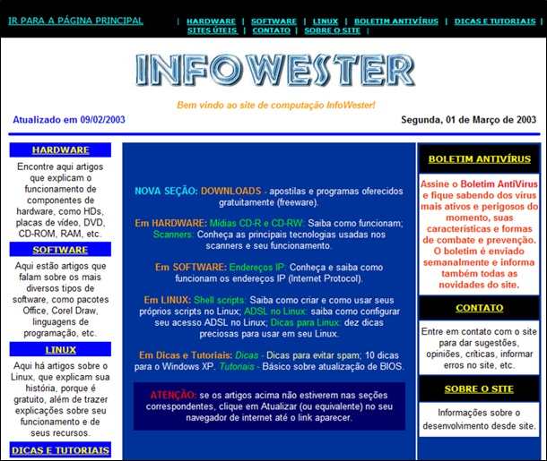 Um dos layouts do InfoWester na época da hpG