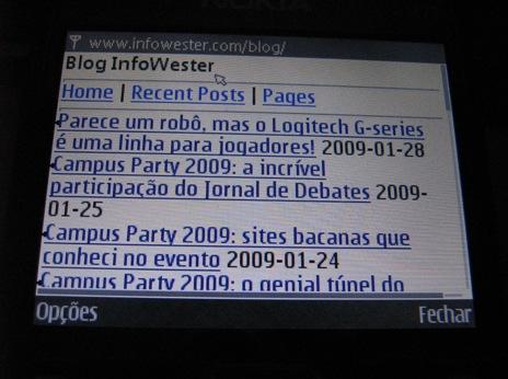 Blog InfoWester visualizado em um Nokia E71