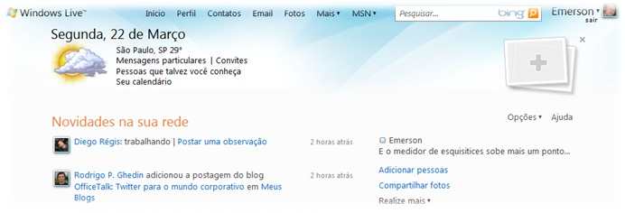 Página inicial do Windows Live
