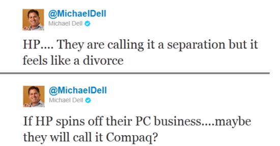 Declarações de Michael Dell no Twitter sobre a HP
