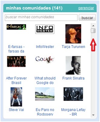 Barra de rolagem na caixa de comunidades