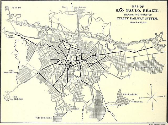 Mapa de São Paulo (SP) de 1884 destacando a malha ferroviária