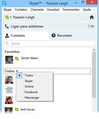 Contatos do Messenger, Skype e Facebook integrados – Imagem original por Skype