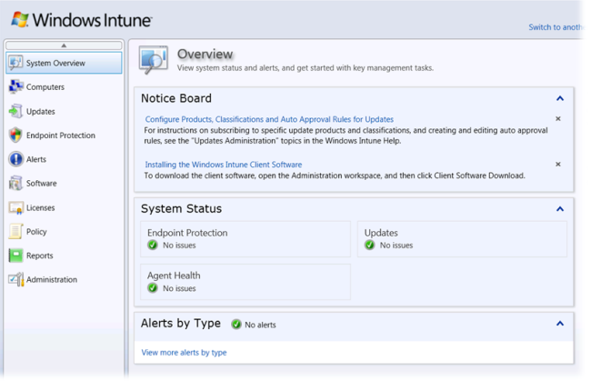 Painel de controle do Windows Intune