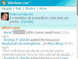 Home do Windows Live no celular