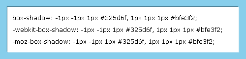 box-shadow: -1px -1px 1px #325d6f, 1px 1px 1px #bfe3f2;