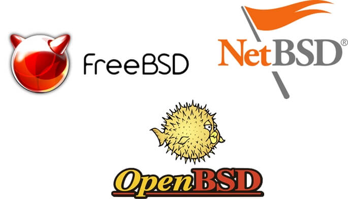 Logotipos do FreeBSD, NetBSD e OpenBSD