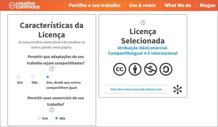 Escolhendo uma licença Creative Commons