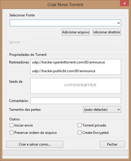 Criando um torrent no cliente BitTorrent