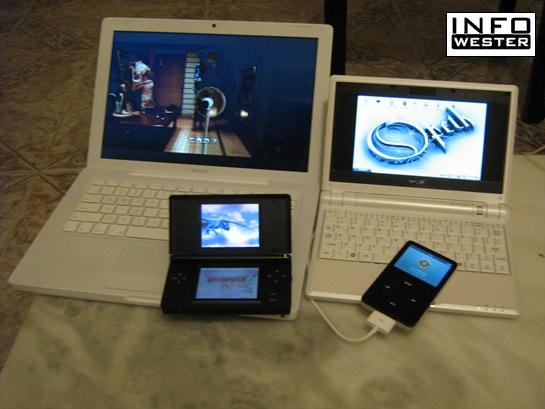 Eee PC ao lado de um MacBook, de um Nintendo DS e de um iPod