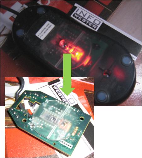 Parte de baixo de um mouse óptico