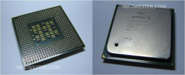 Intel Pentium 4 - Encapsulamento FC-PGA2, que é semelhante ao FC-PGA, mas conta com um IHS (não presente no FC-PGA)
