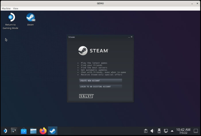 SteamOS rodando no QEMU — imagem: Alberto Garcia