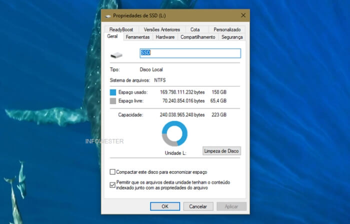 Um SSD de 240 GB aparece como tendo 223 GB no Windows, mas isso não é uma falha