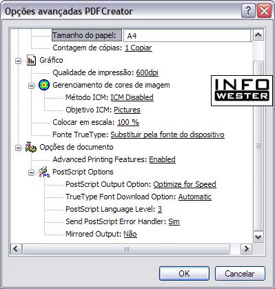 Opções de configuração do PDFCreator