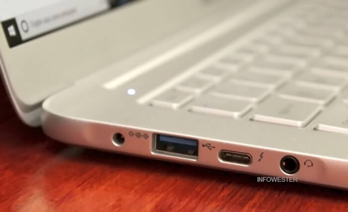 USB convencional ao lado de uma porta USB-C com Thunderbolt