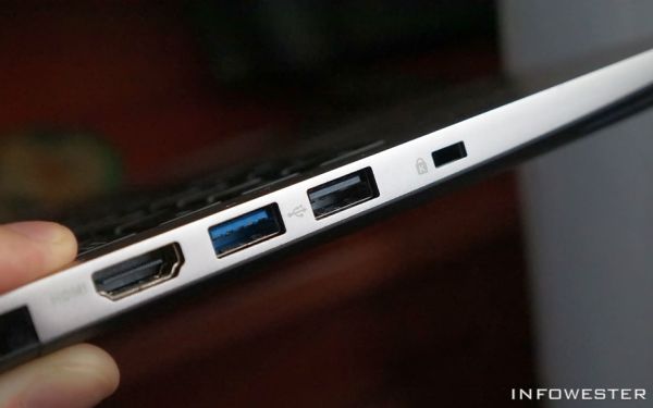Observe que este laptop tem USB 3.0 (azul) e USB 2.0 (preto)
