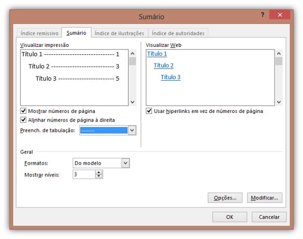 Personalizando um sumário no Word 2013