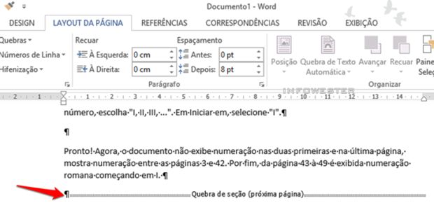 Quebra de seção sendo mostrada na página