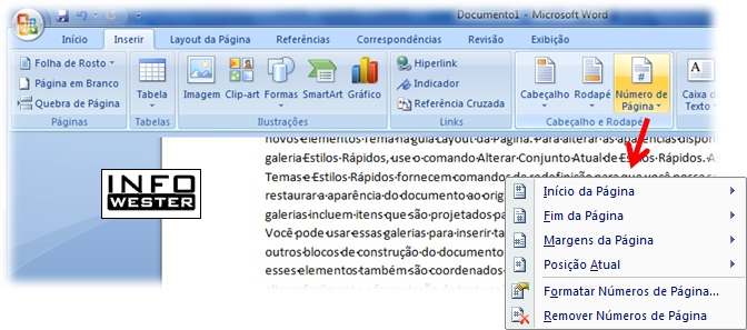 Numeração de páginas no word 2007