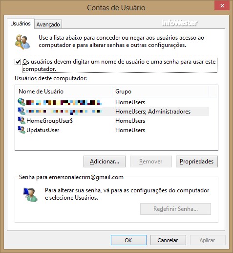 Janela que surge após o comando 'netplwiz'