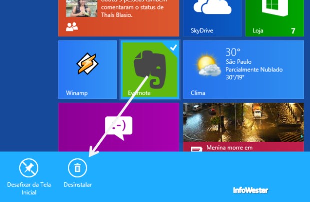 Desinstalando aplicativos no Windows 8