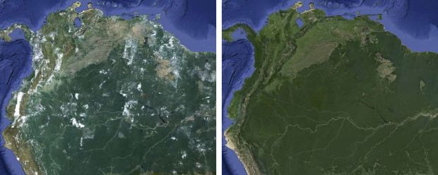 Antes e depois: com nuvens, sem nuvens (Imagem por Google)