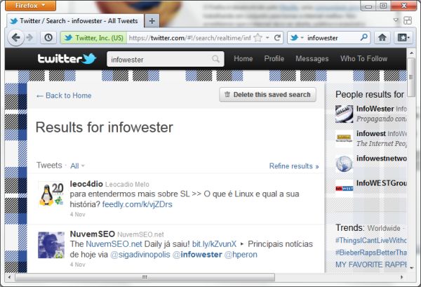 Firefox 8 – com busca integrada ao Twitter
