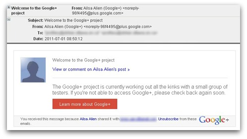 Mensagem se passando por convite do Google+ – Imagem por Sophos