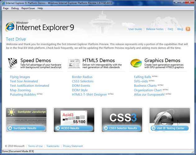 Prévia do Internet Explorer 9