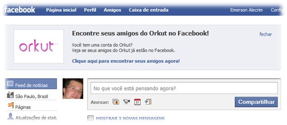 Mensagem: Encontre seus amigos do Orkut no Facebook!
