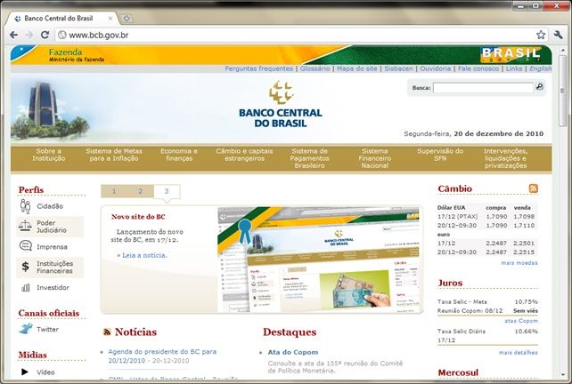 Novo site do Banco Central do Brasil