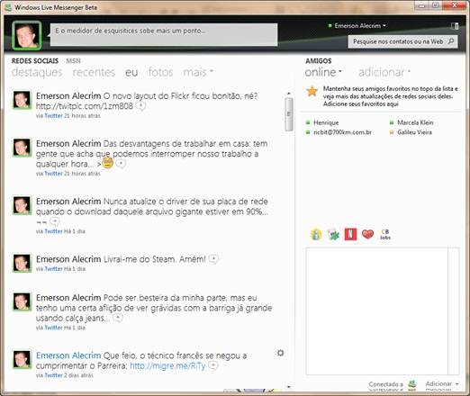 Novo Windows Live Messenger: ampla integração com redes sociais