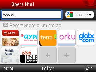 Opera Mini 5 rodando em um smartphone Nokia E71