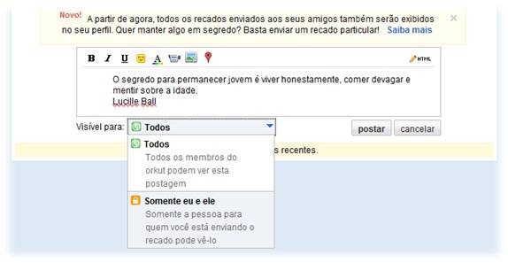 Recados privados no orkut: durou pouco