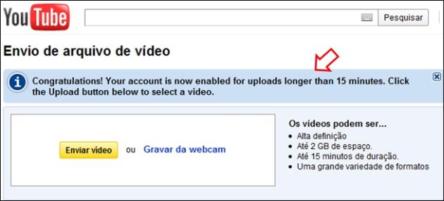 Upload de vídeos com mais de 15 minutos no YouTube